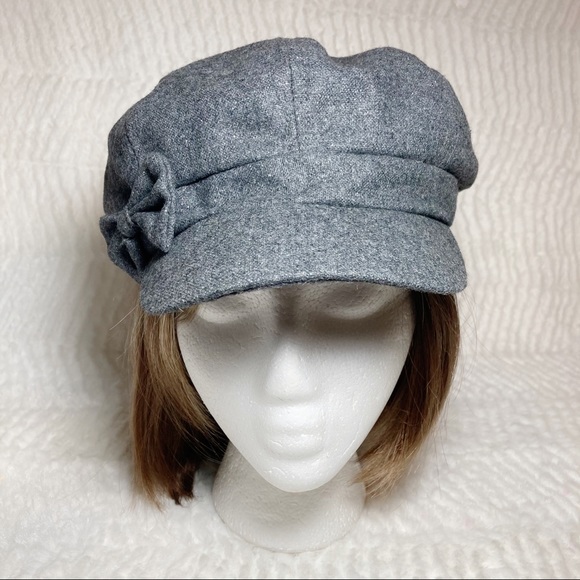 Accessories - Grey Tweed Newsboy Cap Metallic Sparkles Bow